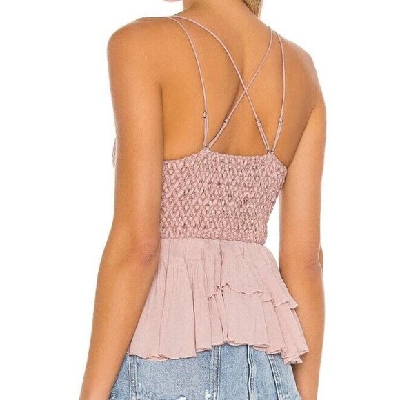 Free People Pink Cami Tank Top Lace Boho Ruffle Women Size XS NWT - Picture 3 of 7